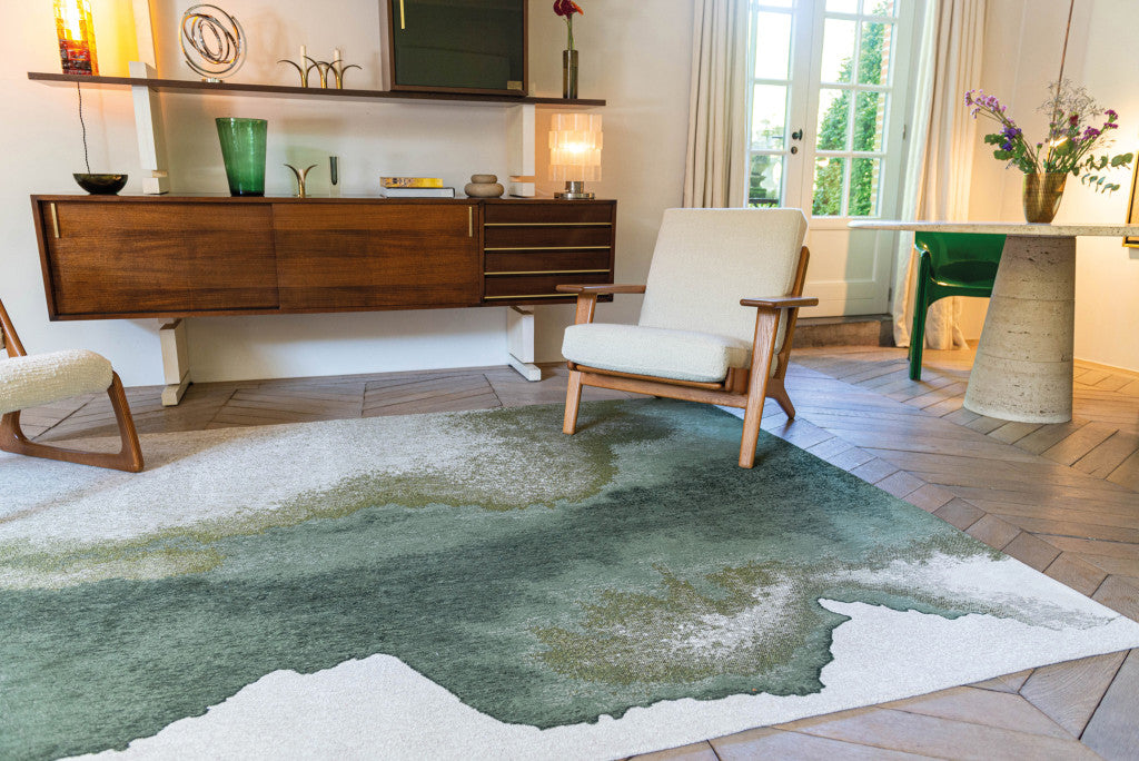 8' x 11' Gray and Green Abstract Non Skid Area Rug