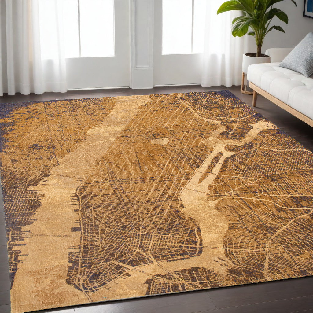 5' x 7' Yellow Abstract Non Skid Area Rug