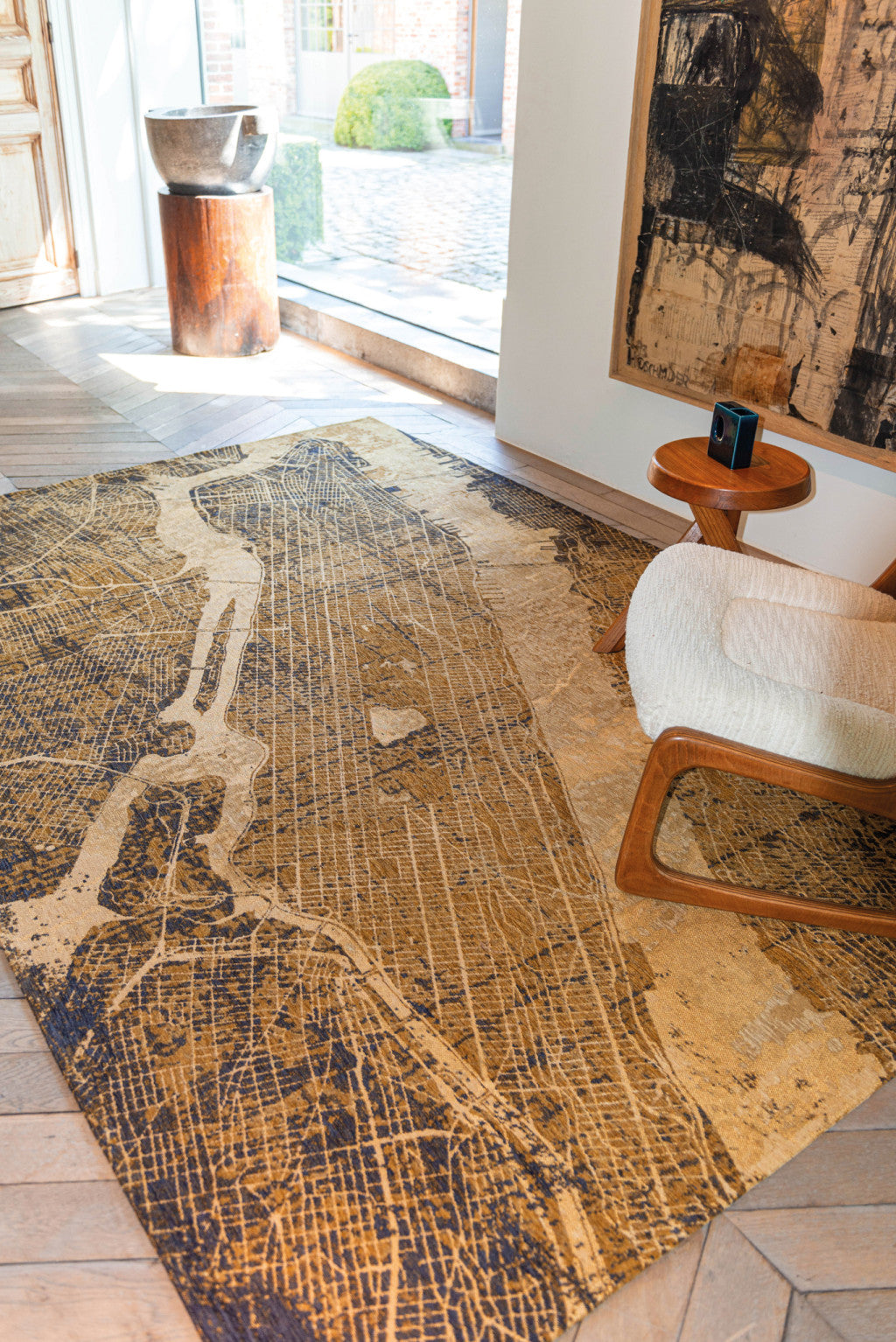 5' x 7' Yellow Abstract Non Skid Area Rug