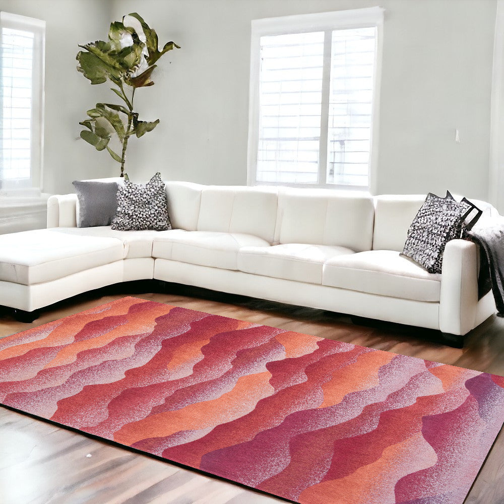 6' X 8' Red Orange Abstract Non Skid Area Rug