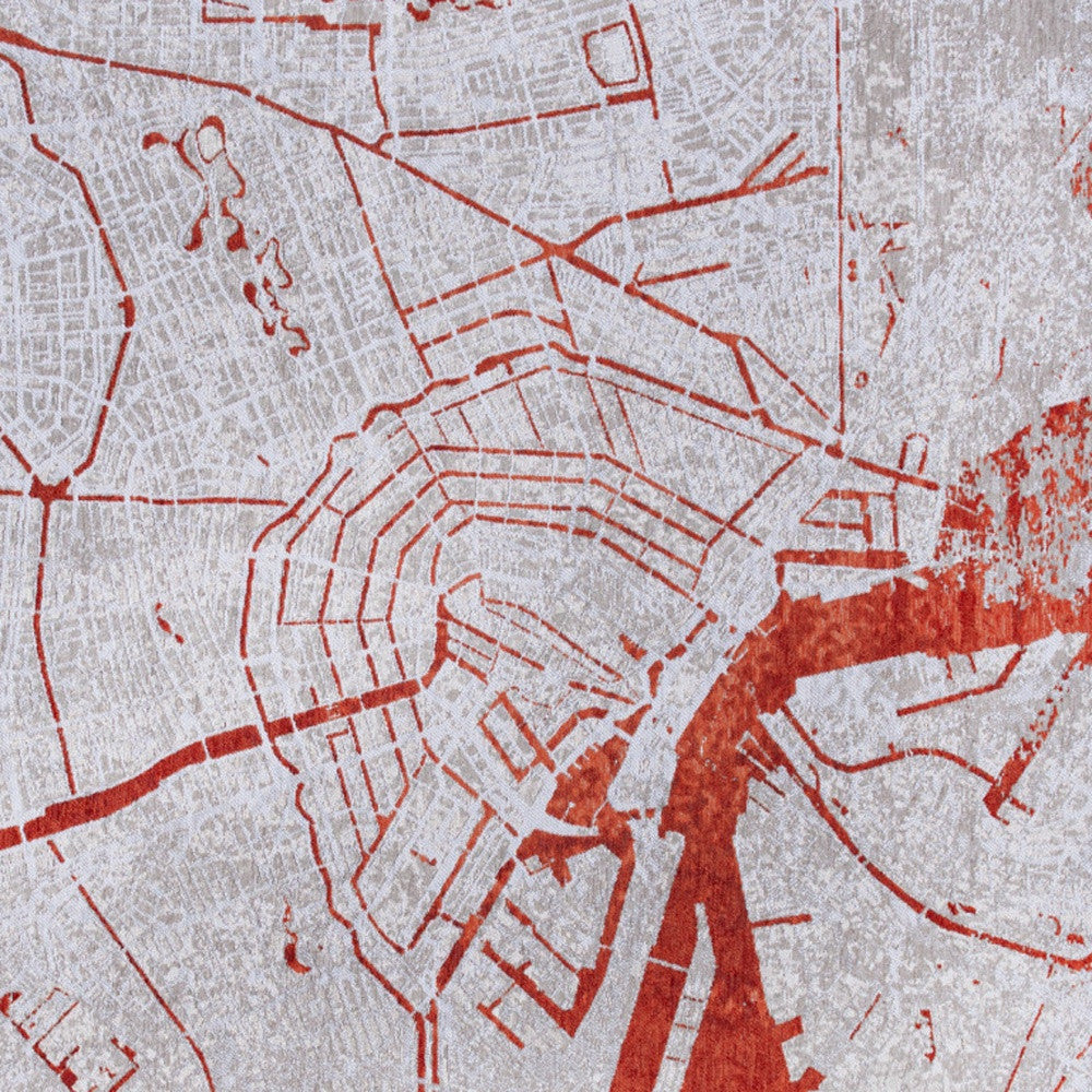 5' x 7' Red and White Abstract Non Skid Area Rug