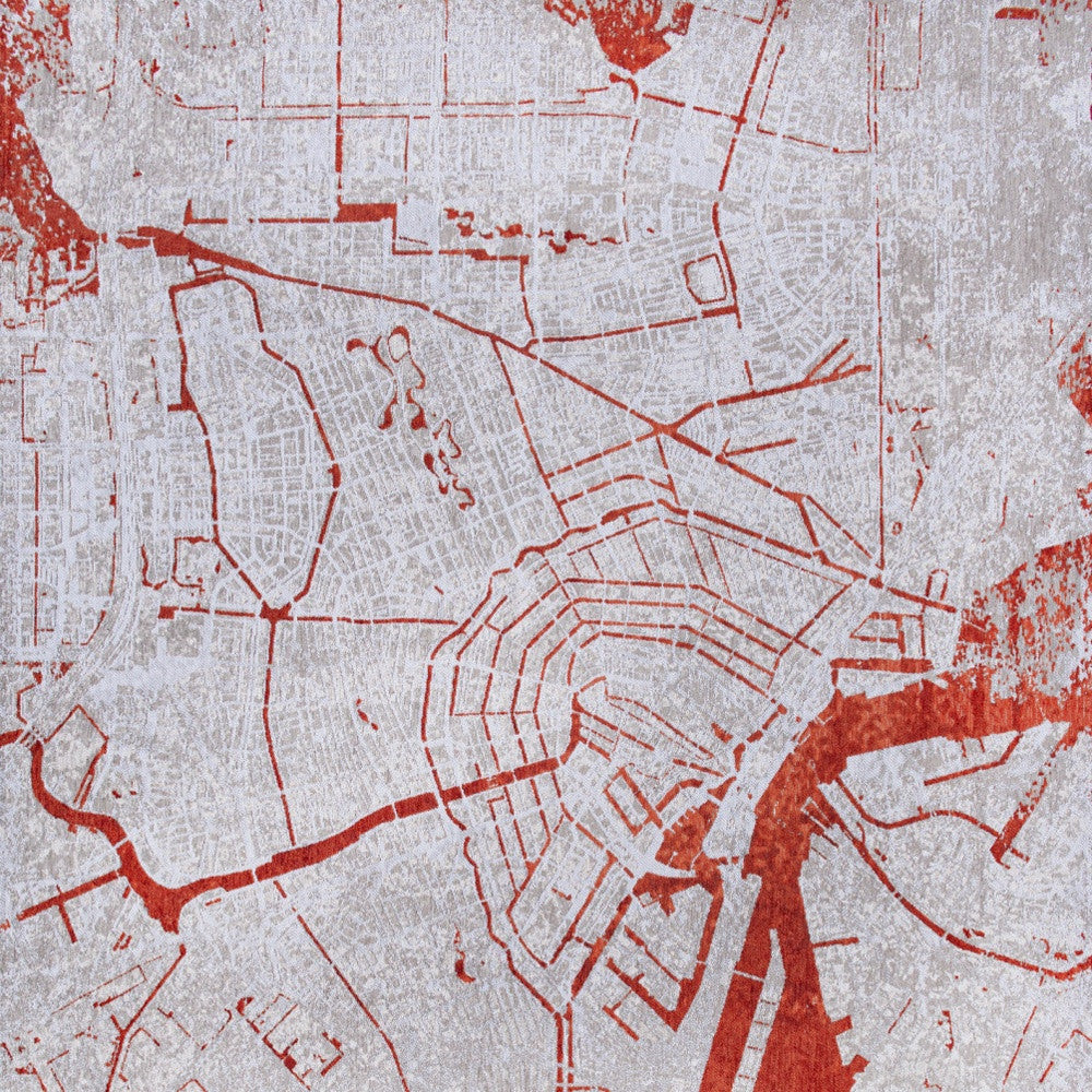 5' x 7' Red and White Abstract Non Skid Area Rug