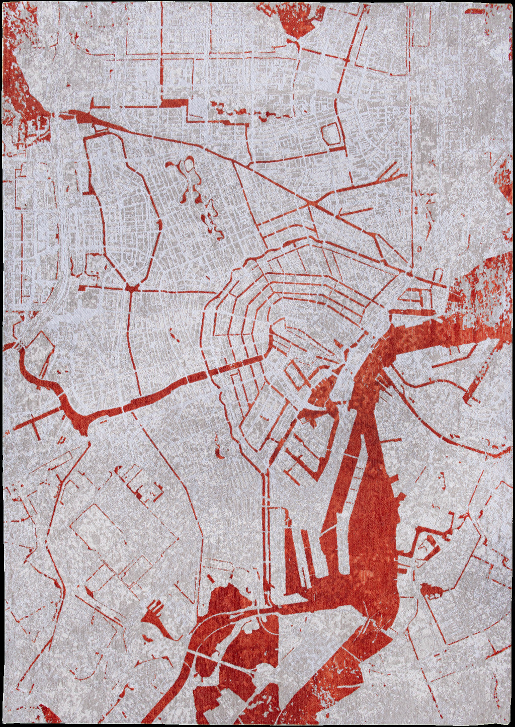 5' x 7' Red and White Abstract Non Skid Area Rug
