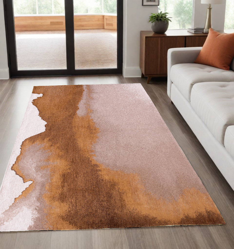 5' x 7' Yellow and Brown Abstract Non Skid Area Rug