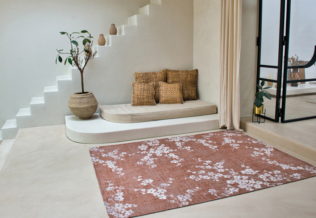 5' x 7' Red and White Oriental Non Skid Area Rug