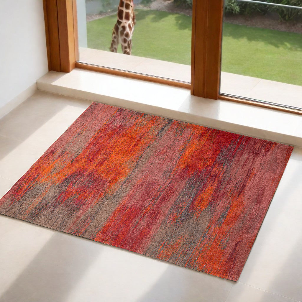 3' X 5' Red and Gray Abstract Non Skid Area Rug