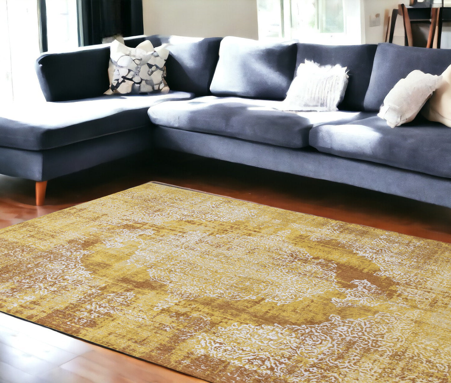 6' X 8' Yellow and Brown Oriental Non Skid Area Rug