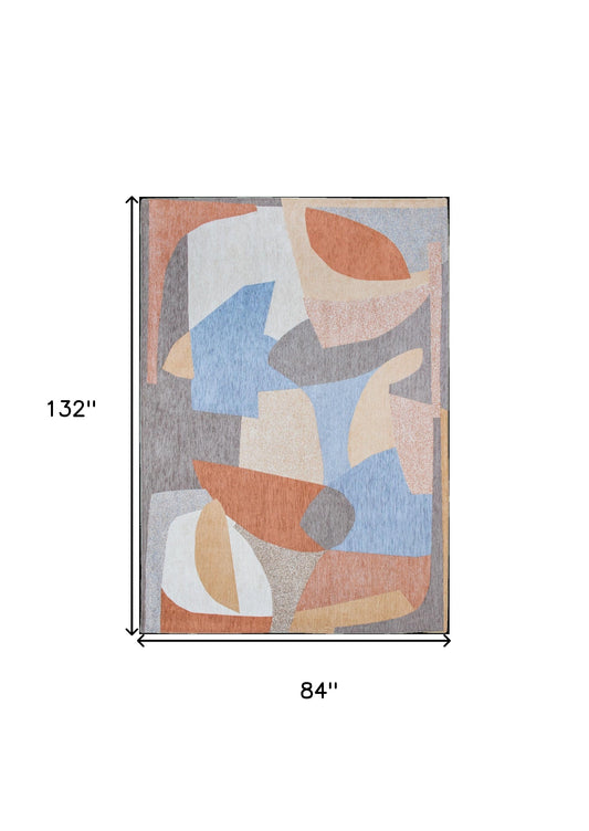 8' x 11' Blue and Gray Abstract Non Skid Area Rug