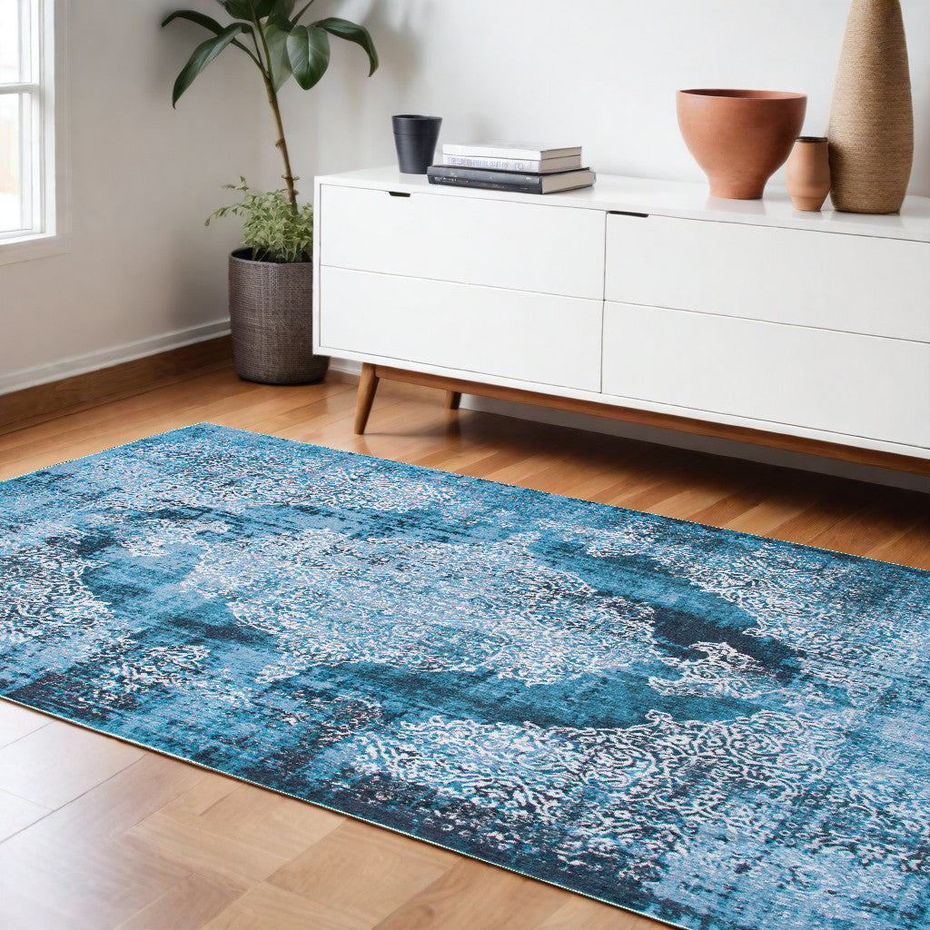 8' x 11' Blue and White Oriental Non Skid Area Rug
