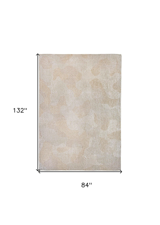 8' x 11' Beige and White Abstract Non Skid Area Rug