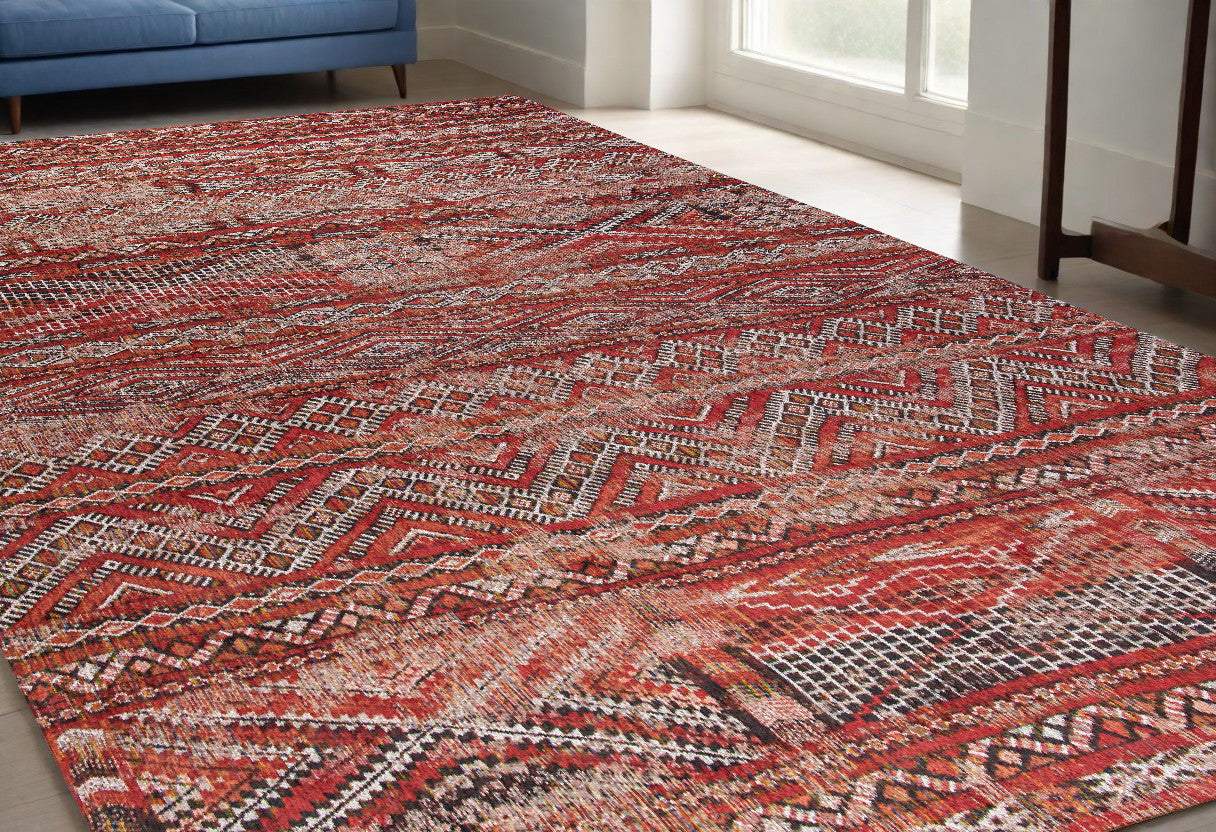 5' x 7' Red and Gray Oriental Non Skid Area Rug