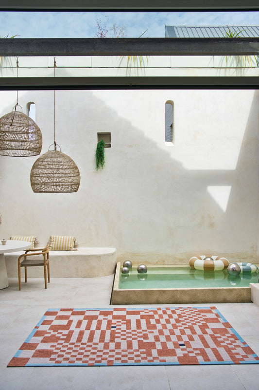 7' x 9' Blue and Red Geometric Non Skid Area Rug