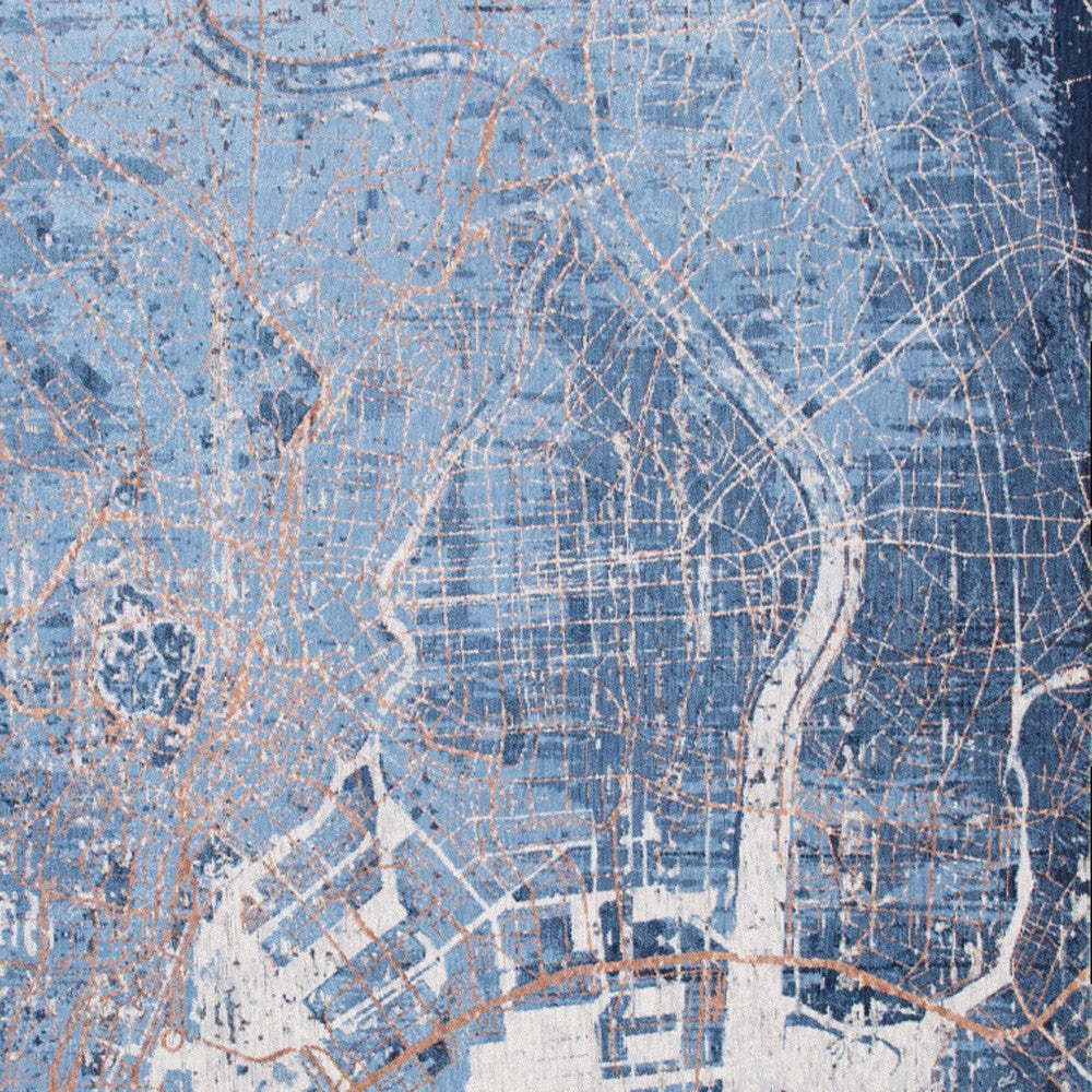 7' x 9' Blue and Black Abstract Non Skid Area Rug
