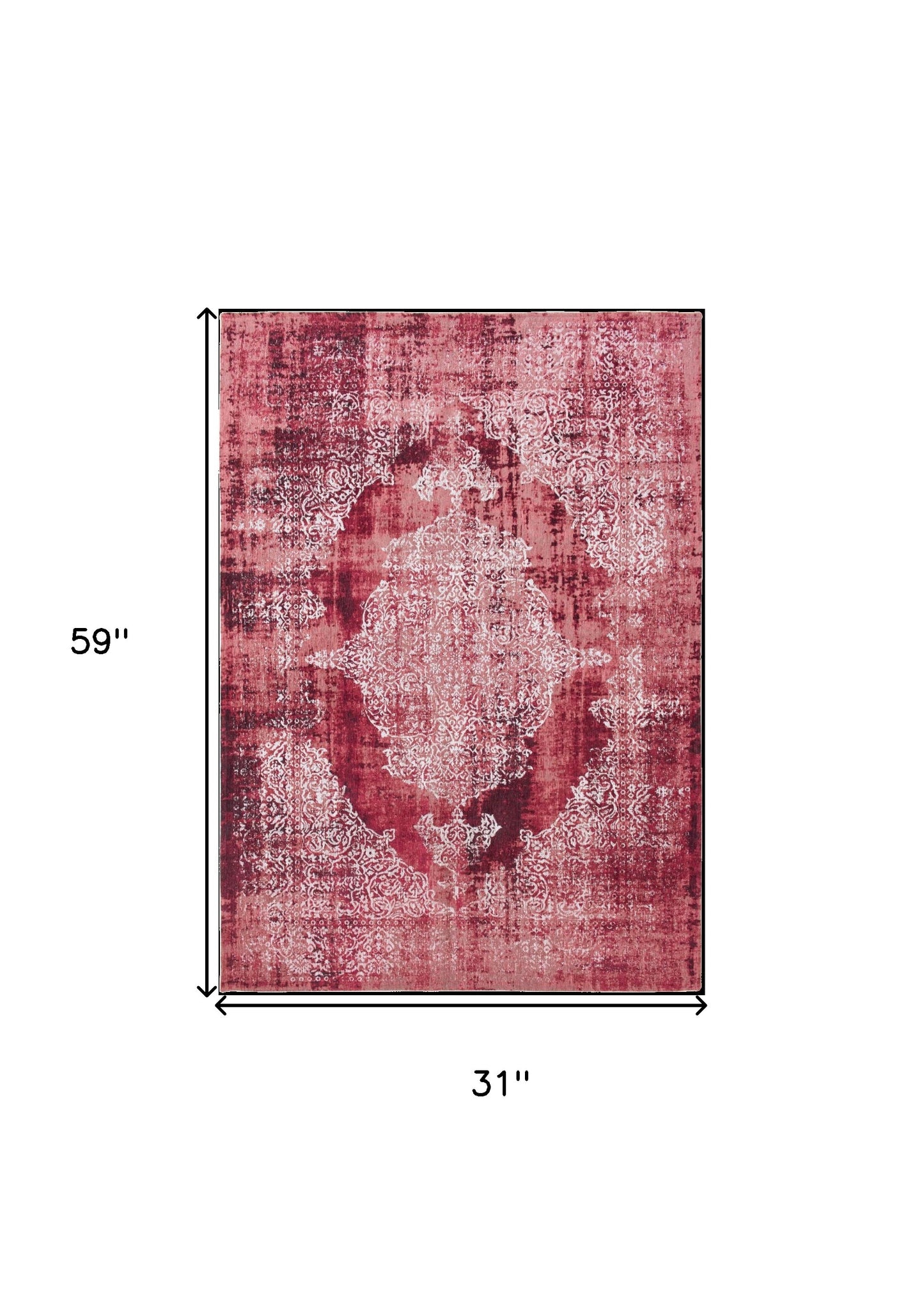 3' X 5' Red and White Oriental Non Skid Area Rug