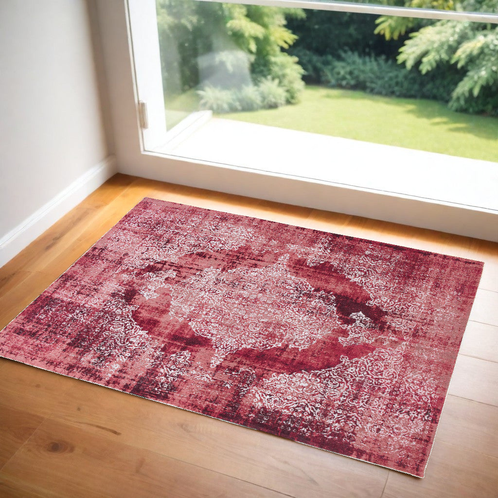 3' X 5' Red and White Oriental Non Skid Area Rug