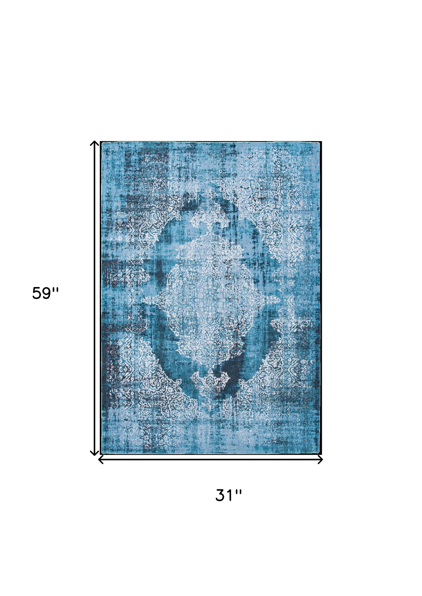 3' X 5' Blue and White Oriental Non Skid Area Rug