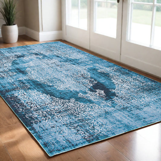 3' X 5' Blue and White Oriental Non Skid Area Rug