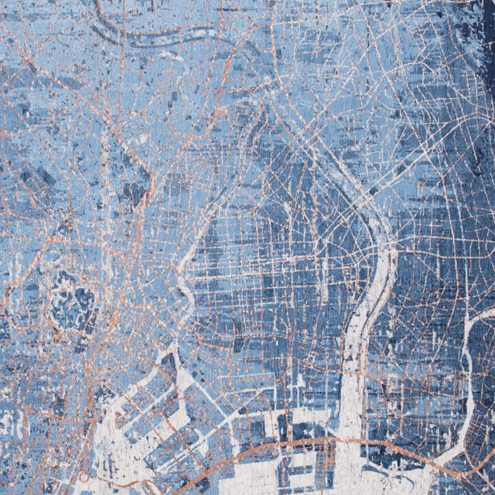 5' x 7' Blue and Black Abstract Non Skid Area Rug