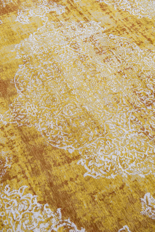 7' x 9' Yellow and Brown Oriental Non Skid Area Rug