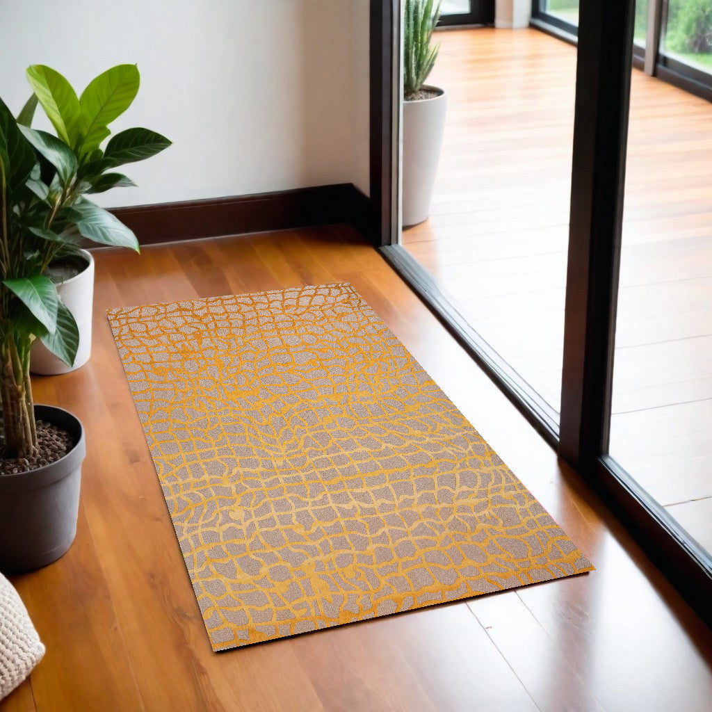 3' X 5' Gray and Orange Abstract Non Skid Area Rug