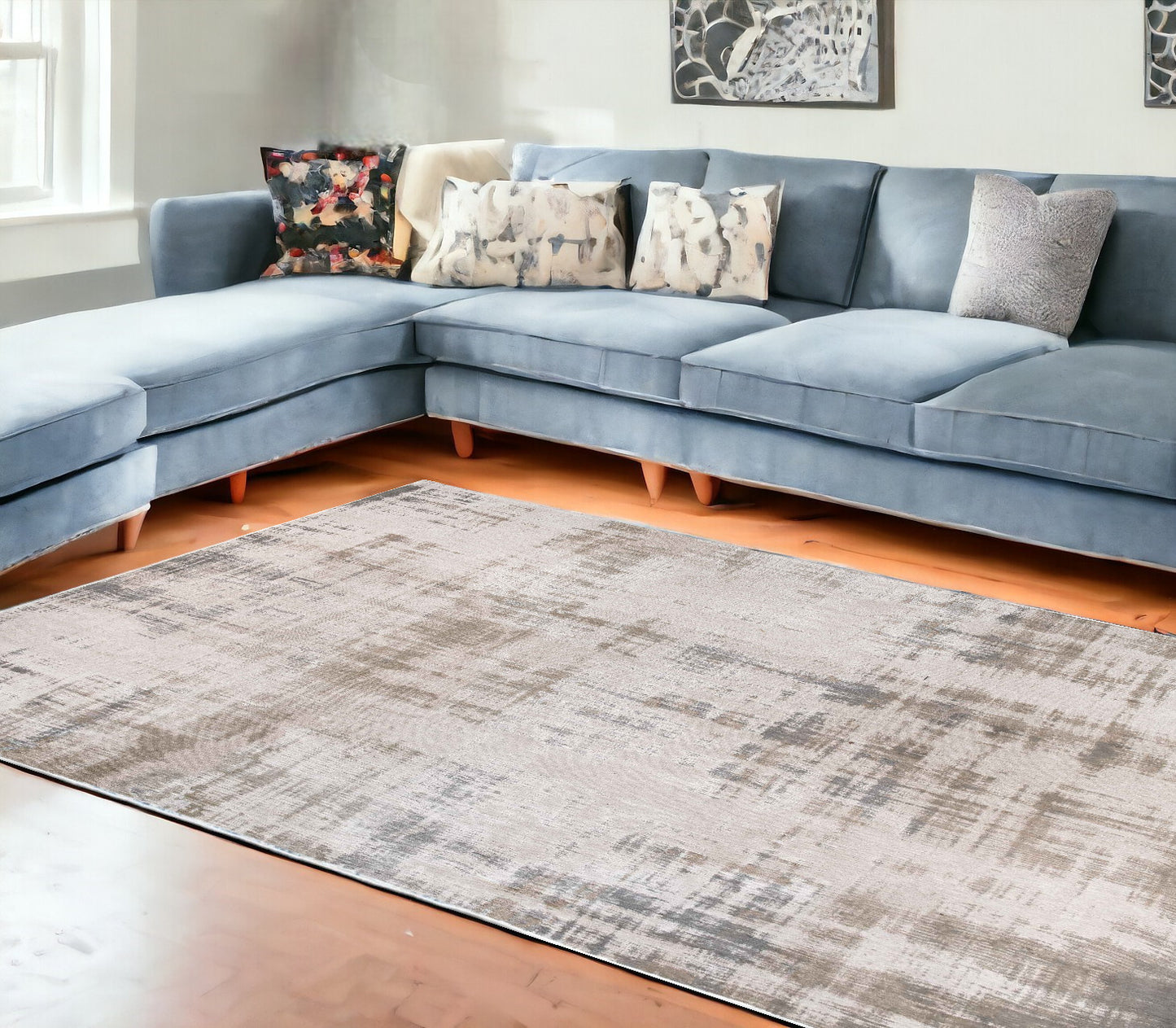 8' x 11' Gray and Beige Abstract Non Skid Area Rug