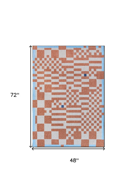 5' x 7' Blue and Red Geometric Non Skid Area Rug