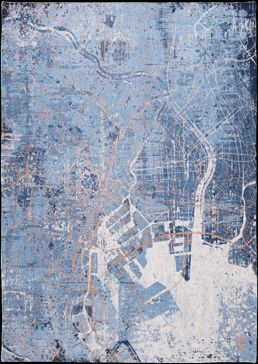 8' x 11' Blue and Black Abstract Non Skid Area Rug
