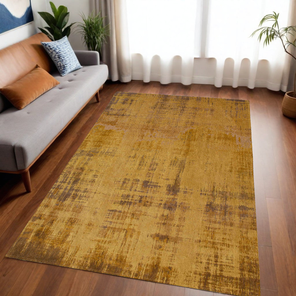 5' x 7' Yellow and Brown Abstract Non Skid Area Rug