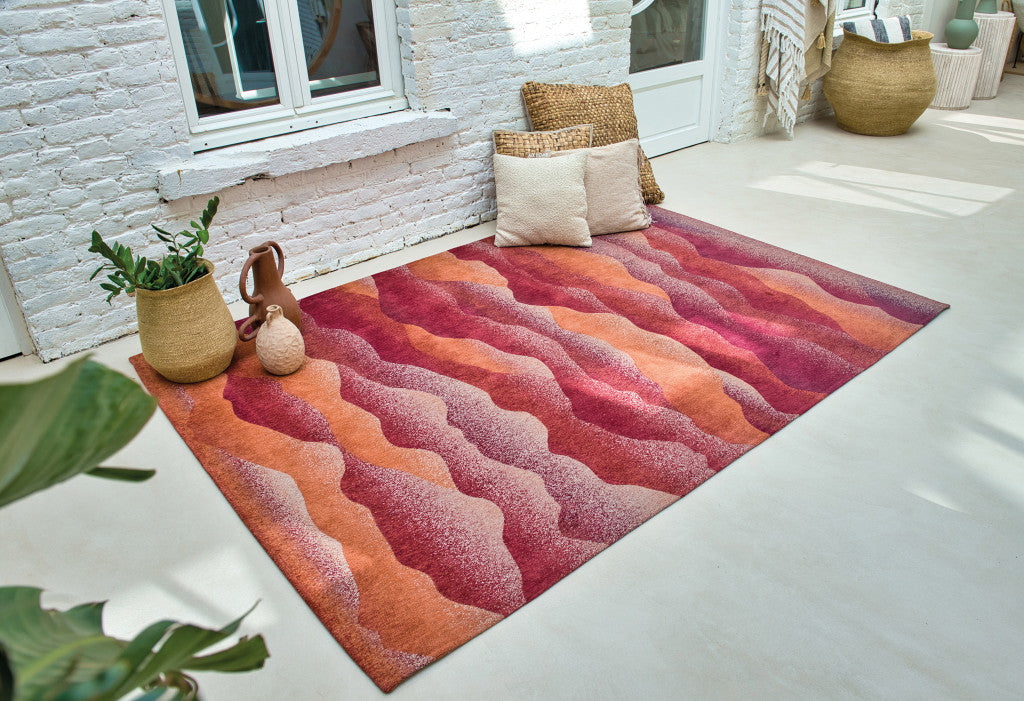5' x 7' Red Orange Abstract Non Skid Area Rug