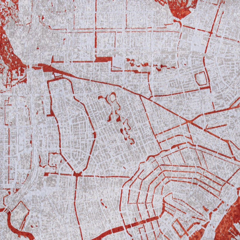 8' x 11' Red and White Abstract Non Skid Area Rug