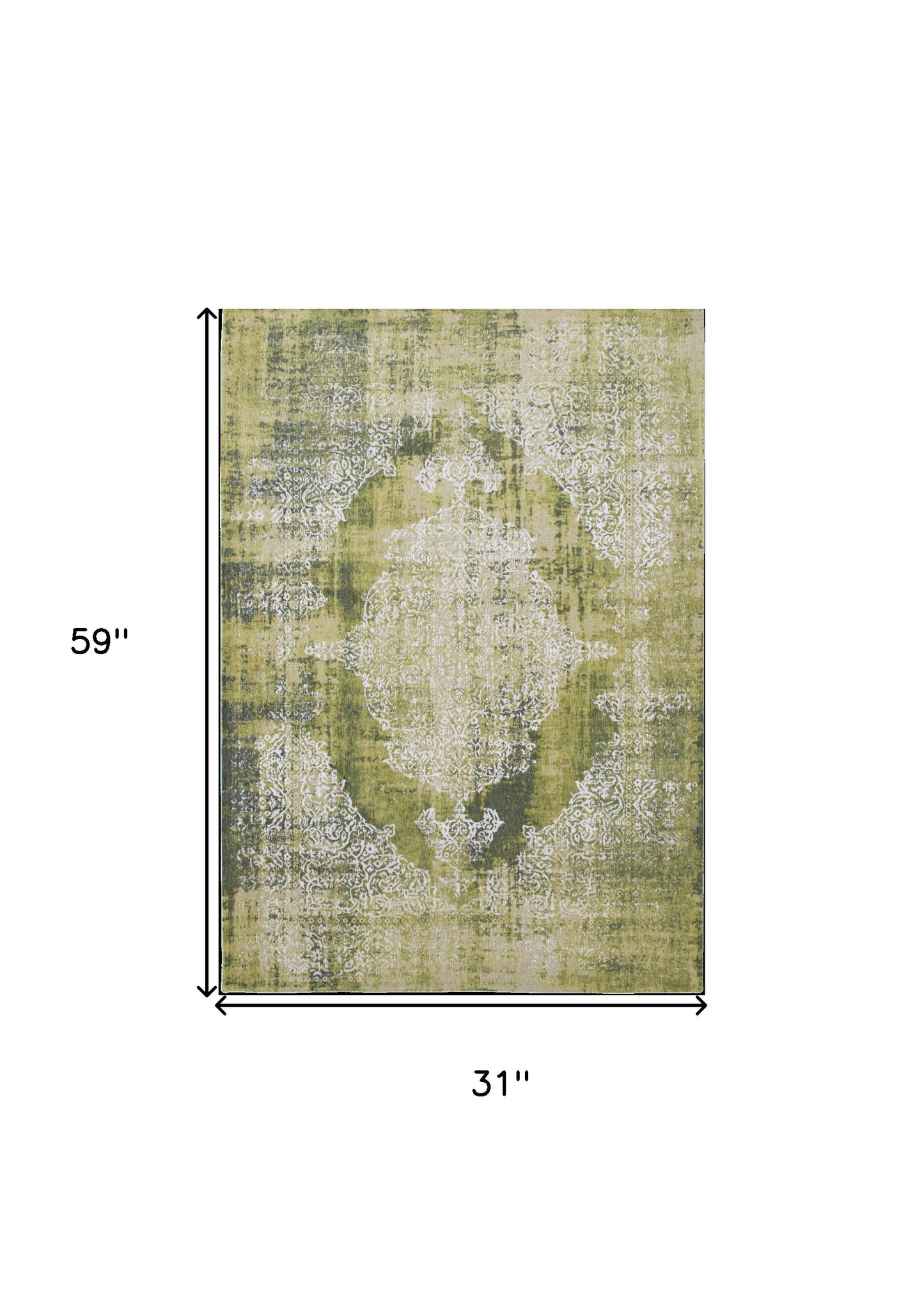 3' X 5' Green and White Oriental Non Skid Area Rug