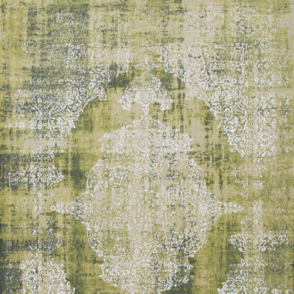 3' X 5' Green and White Oriental Non Skid Area Rug