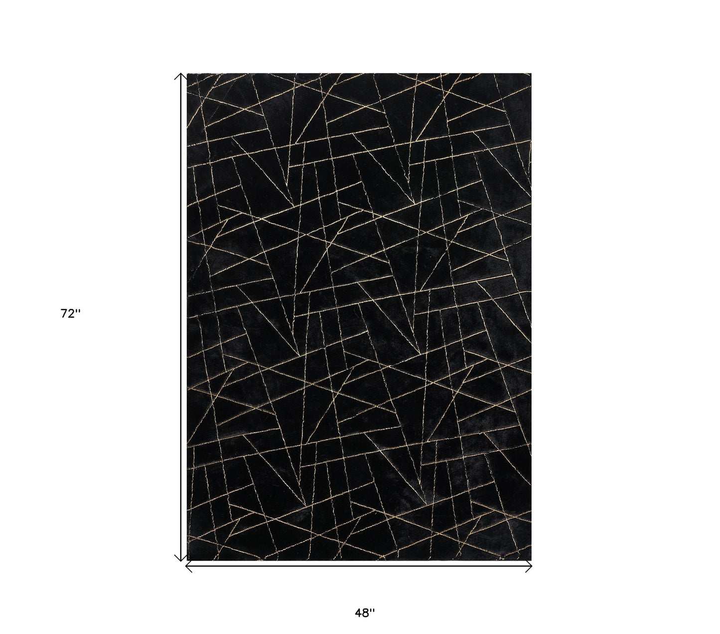 4' x 6' Black and Gold Faux Fur Abstract Shag Non Skid Area Rug