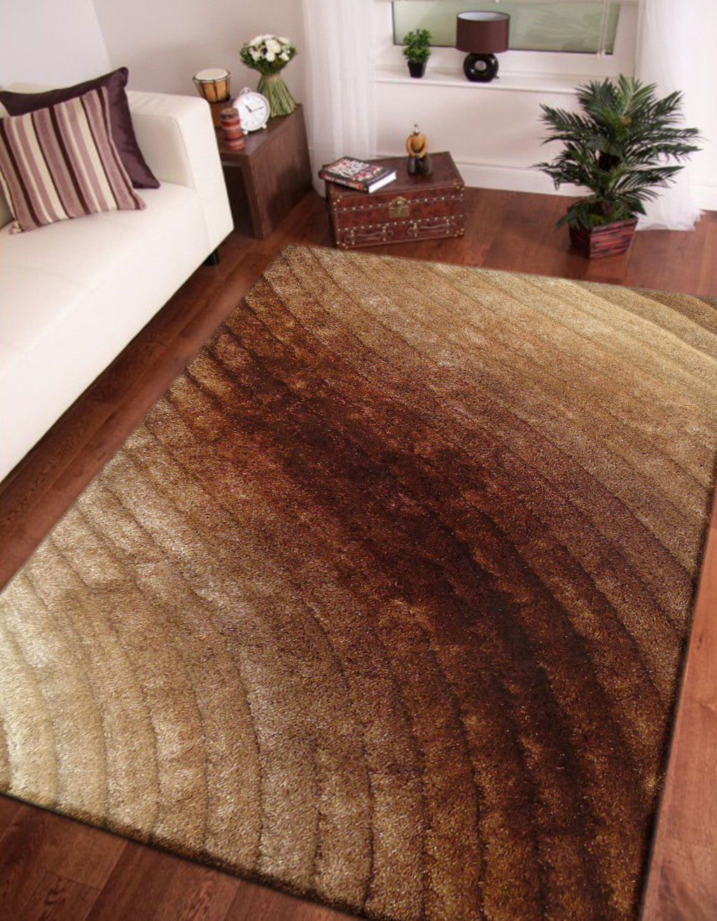 2' x 3' Taupe and Brown Shag Hand Tufted Area Rug