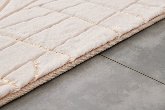 2' x 3' Beige and Gold Faux Fur Abstract Shag Non Skid Area Rug