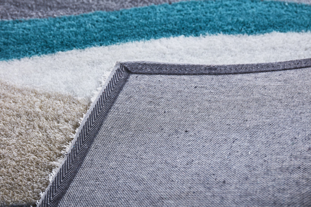 5' x 7' Gray Black and Blue Shag Hand Tufted Area Rug