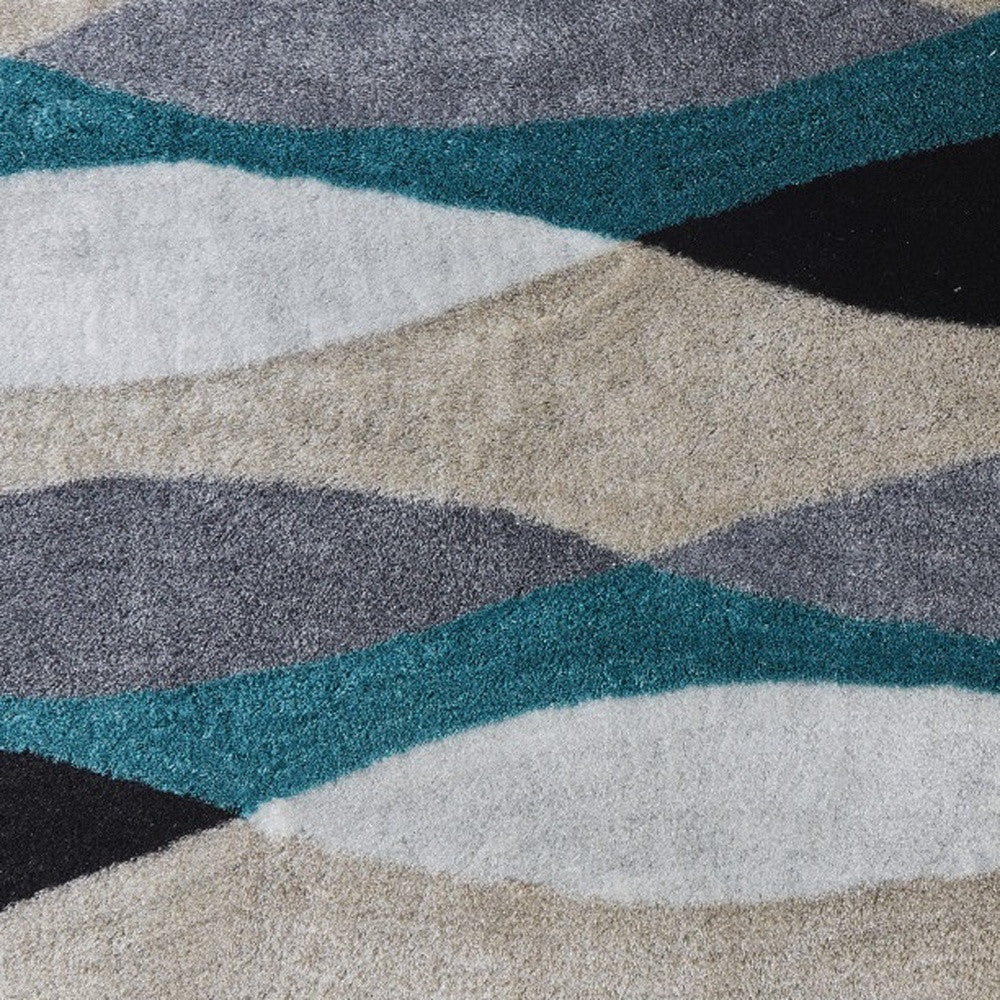 5' x 7' Gray Black and Blue Shag Hand Tufted Area Rug