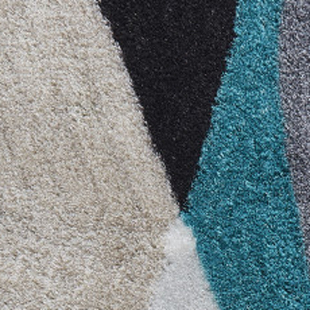 5' x 7' Gray Black and Blue Shag Hand Tufted Area Rug