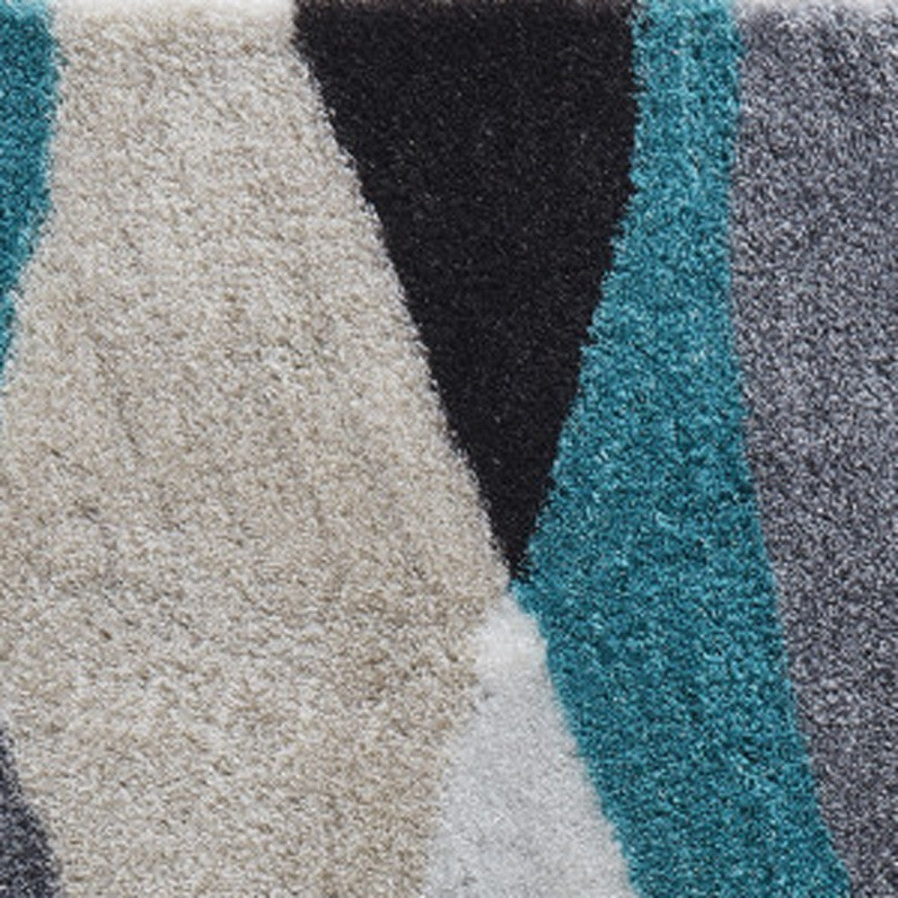 5' x 7' Gray Black and Blue Shag Hand Tufted Area Rug