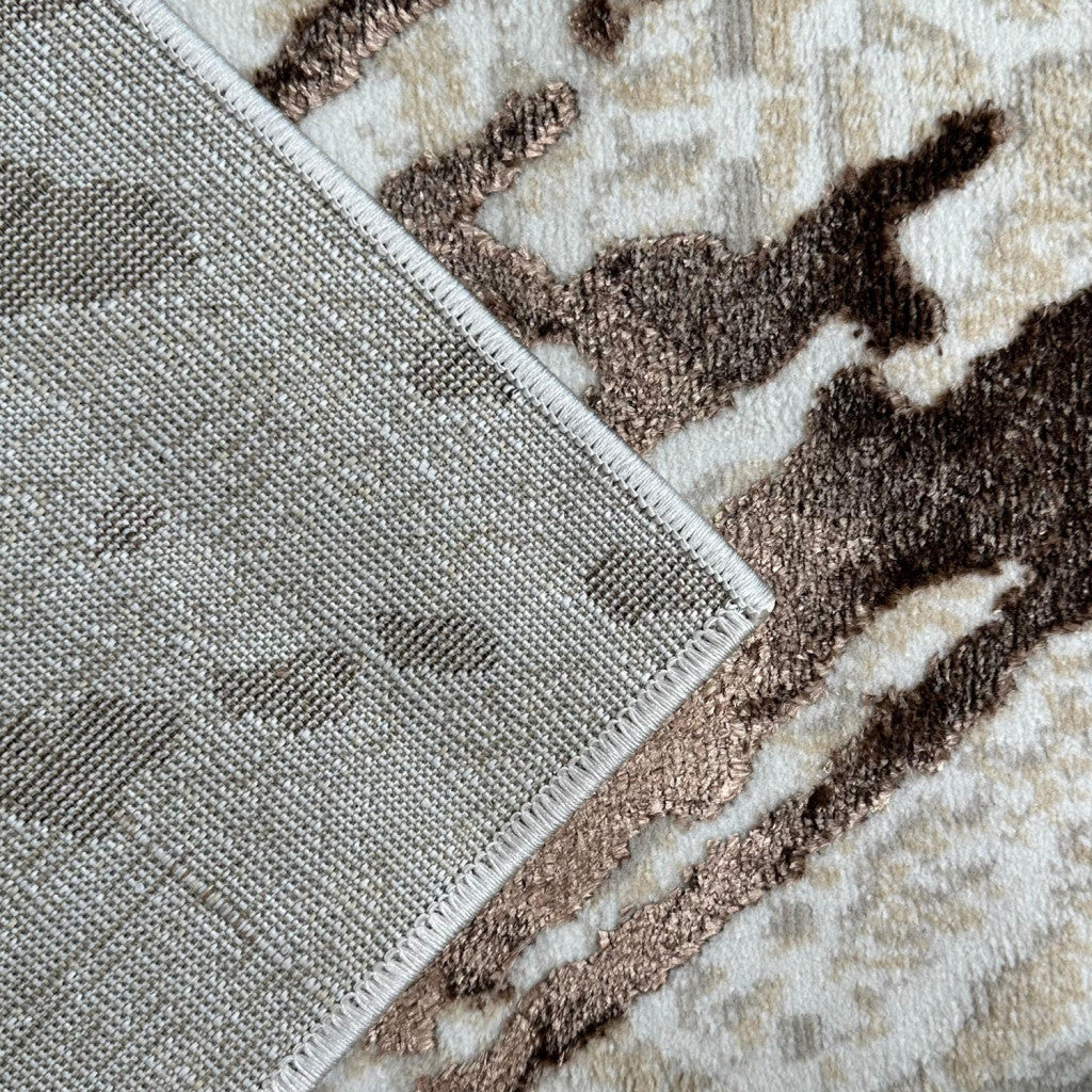 5' x 8' Ivory and Brown Abstract Area Rug