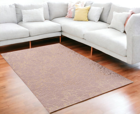 5' x 7' Pink and Gold Faux Fur Abstract Shag Non Skid Area Rug