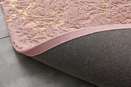 5' x 7' Pink and Gold Faux Fur Abstract Shag Non Skid Area Rug
