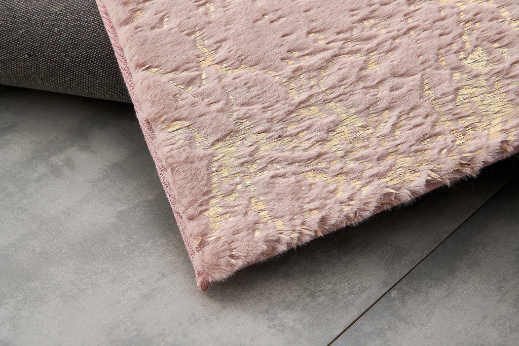 2' x 3' Pink and Gold Faux Fur Abstract Shag Non Skid Area Rug