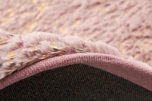 2' x 3' Pink and Gold Faux Fur Abstract Shag Non Skid Area Rug