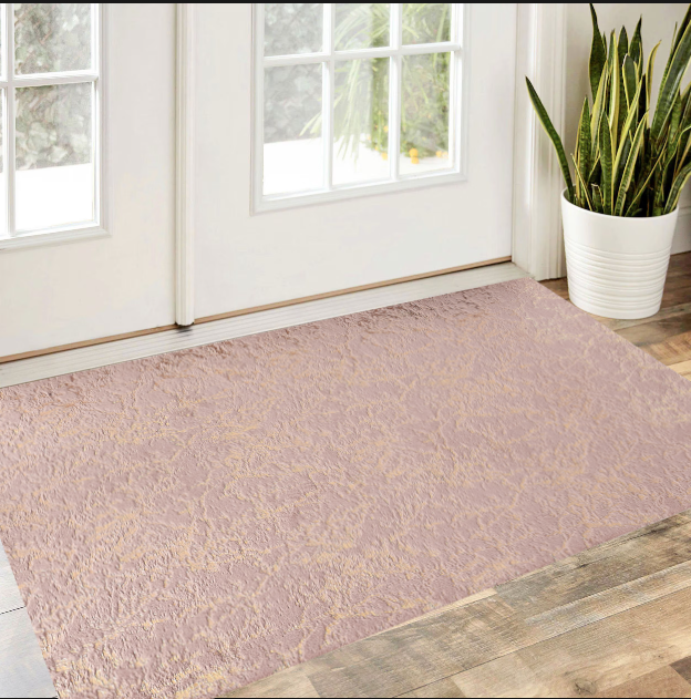 2' x 3' Pink and Gold Faux Fur Abstract Shag Non Skid Area Rug