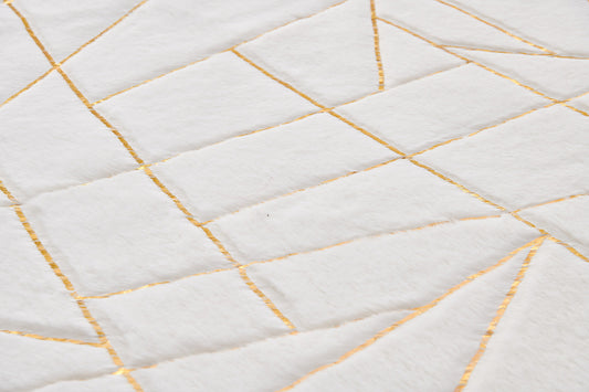 8' x 11' White and Gold Faux Fur Abstract Shag Non Skid Area Rug