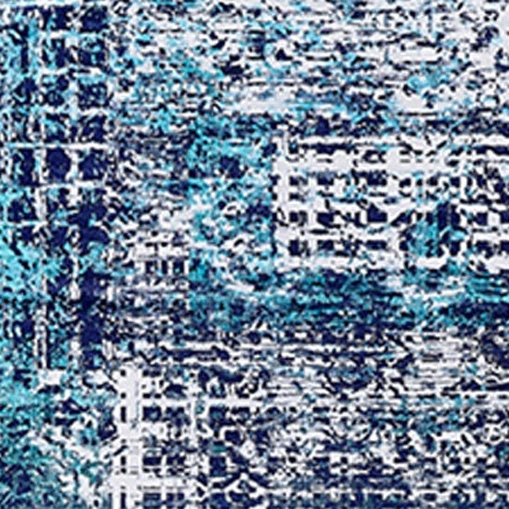 3' X 5' Blue and Silver Abstract Shag Printed Washable Non Skid Area Rug