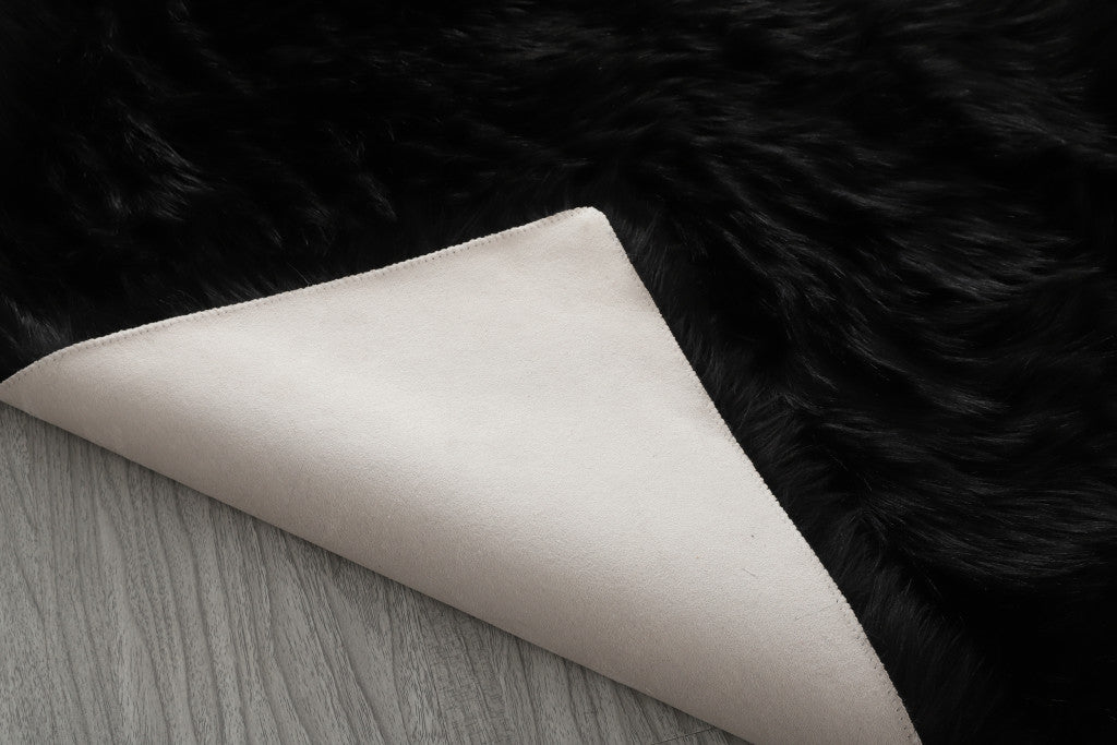 5' x 7' Black Shag Sheepskin Washable Area Rug