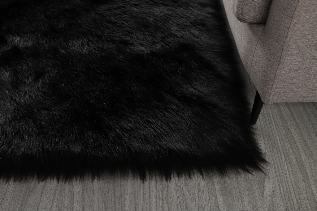 5' x 7' Black Shag Sheepskin Washable Area Rug