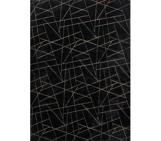 8' x 11' Black and Gold Faux Fur Abstract Shag Non Skid Area Rug